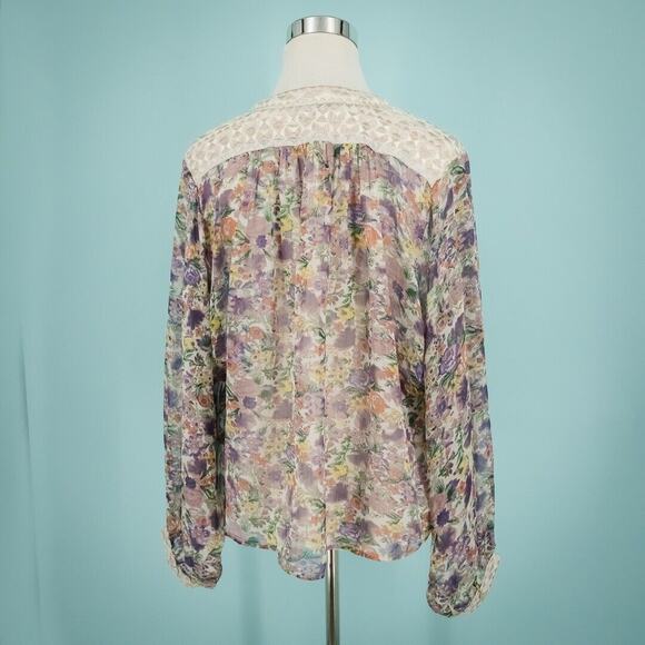 Ranna Gill Anthropologie Size Medium M Floral Print Split V Neck Long Sleeve Top - Picture 3 of 7